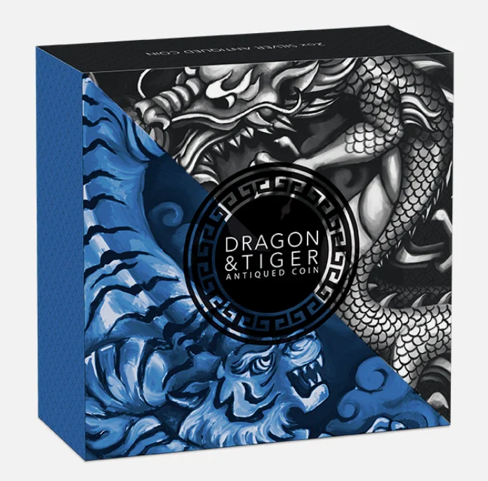 2021 Dragon & Tiger with Bagua 2oz Silver Antiqued Coin - Image 3