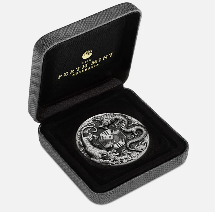 2021 Dragon & Tiger with Bagua 2oz Silver Antiqued Coin - Image 4