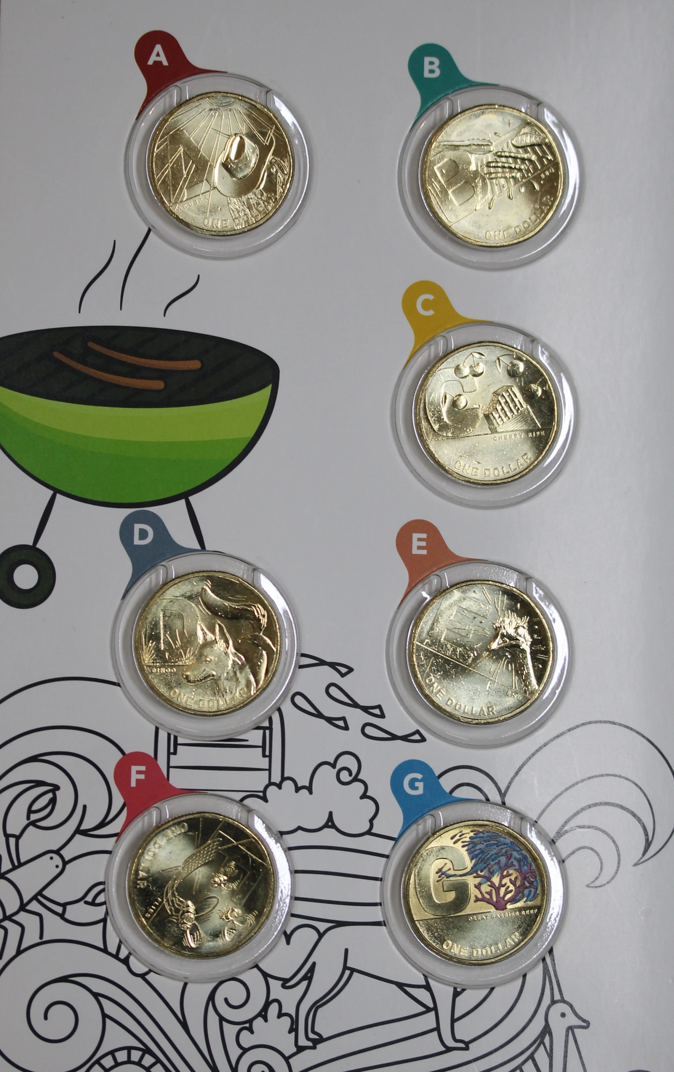 2021 Great Aussie Coin Hunt 2 - Full Set Of 26 UNC $1 Coins with Coloured Barrier Reef Coin - Image 3