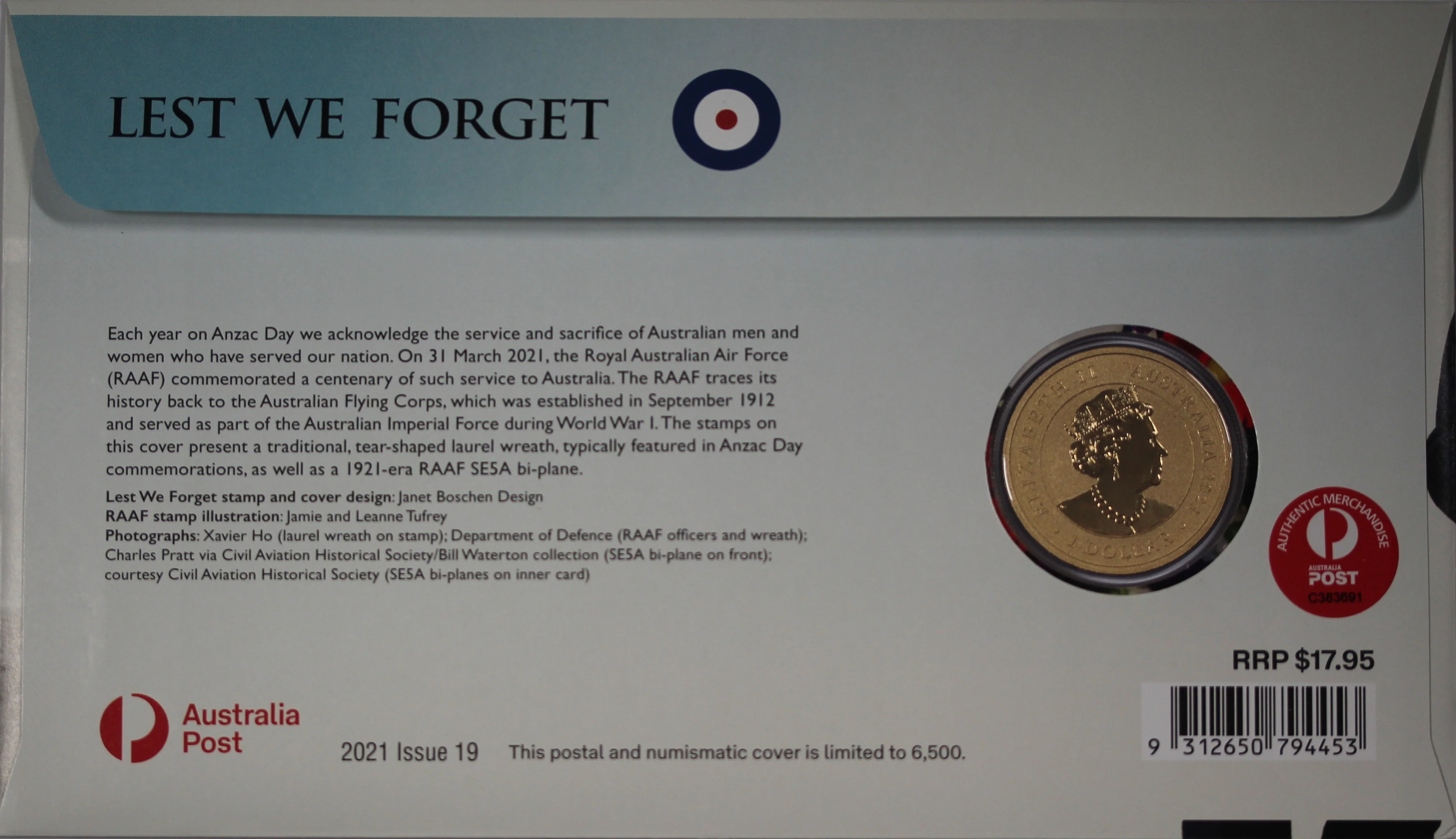 2021 Lest We Forget ANZAC Day $1 PNC - Image 2