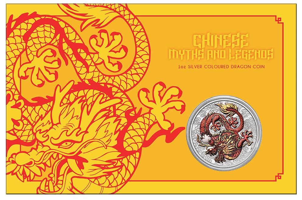 2021 Myths and Legends 1oz Dragon Silver Coloured Coin in Card