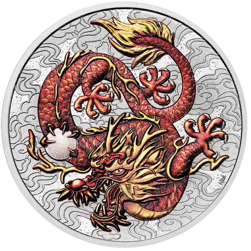 2021 Myths and Legends 1oz Dragon Silver Coloured Coin in Card - Image 2