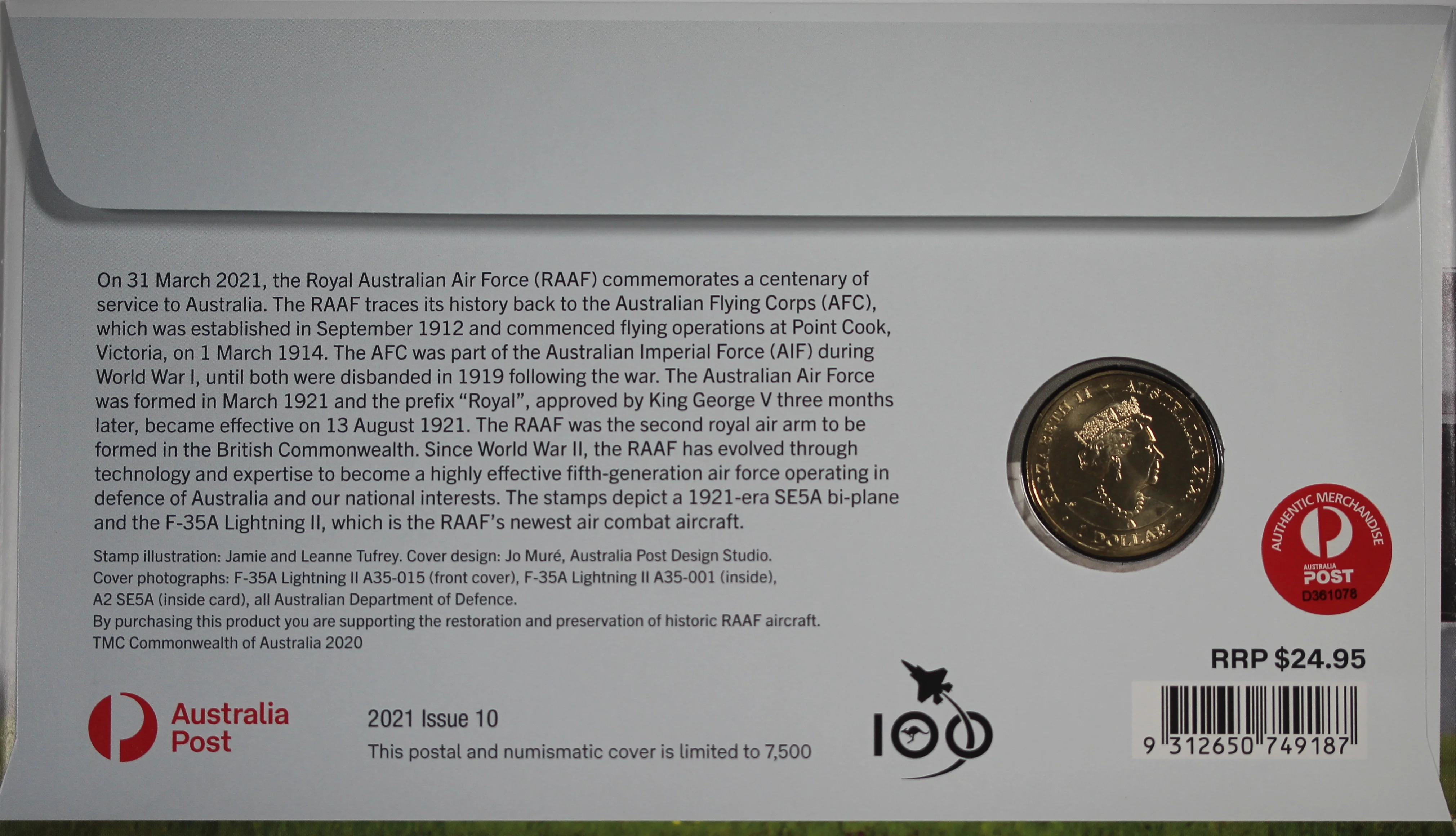 2021 RAAF Centenary $1 PNC - Image 2