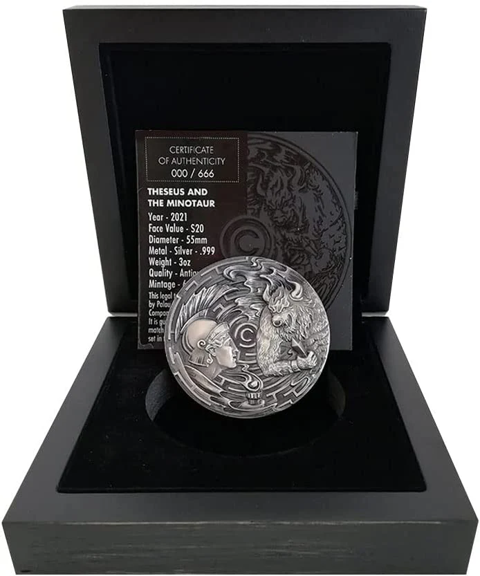 2021 Theseus and the Minotaur Antiqued 3oz Silver Coin - Image 4
