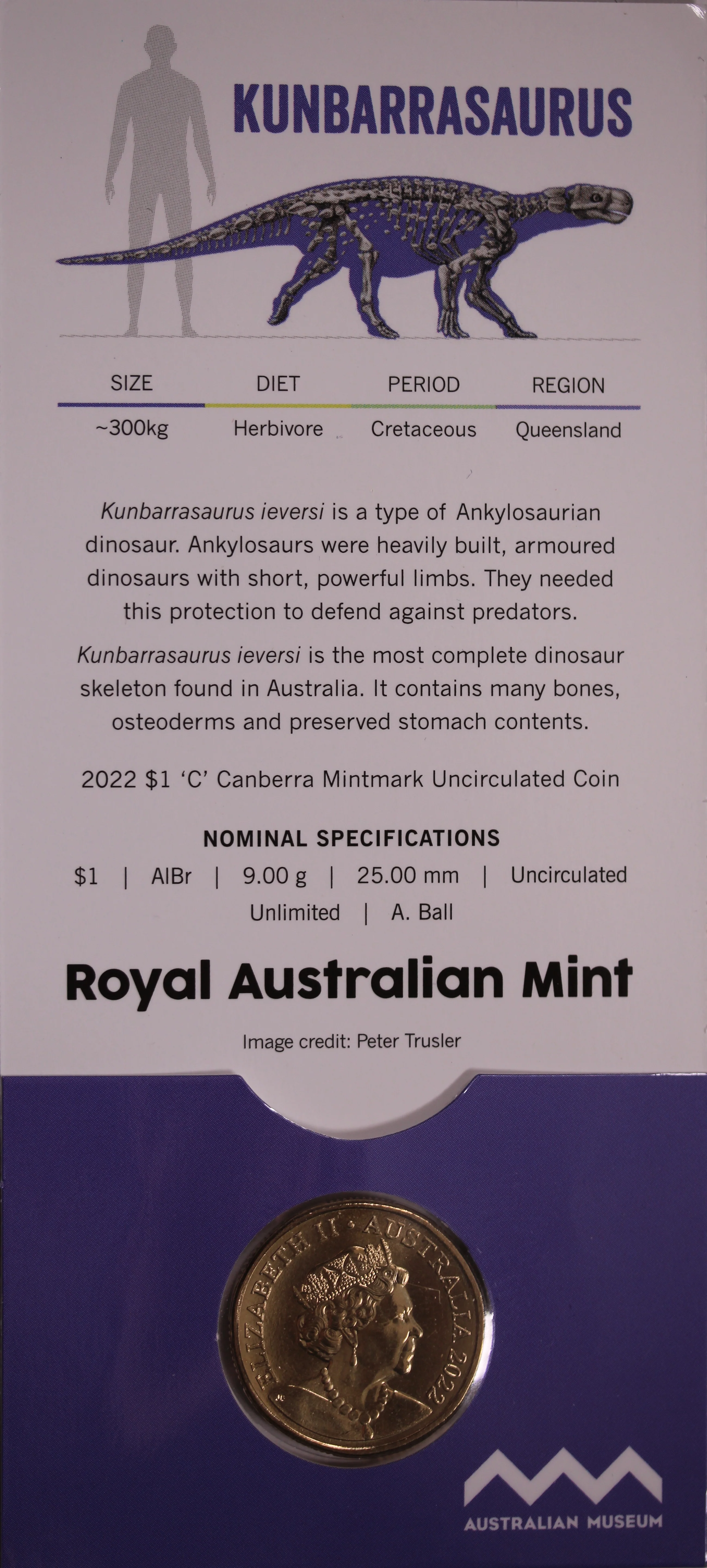 2022 $1 Kunbarrasaurus Dinosaurs Down Under UNC - 'C' Mintmark - Image 2