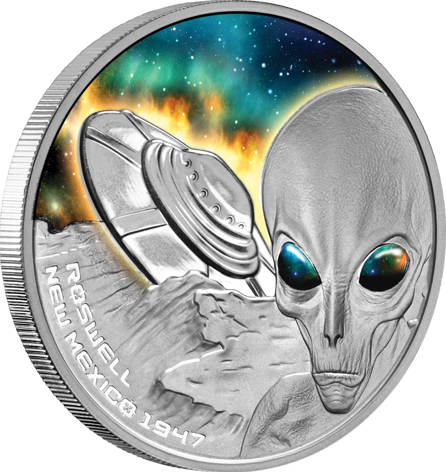 2022 Roswell 75th Anniversary Flying Saucer UFO 1oz Silver Proof Coin