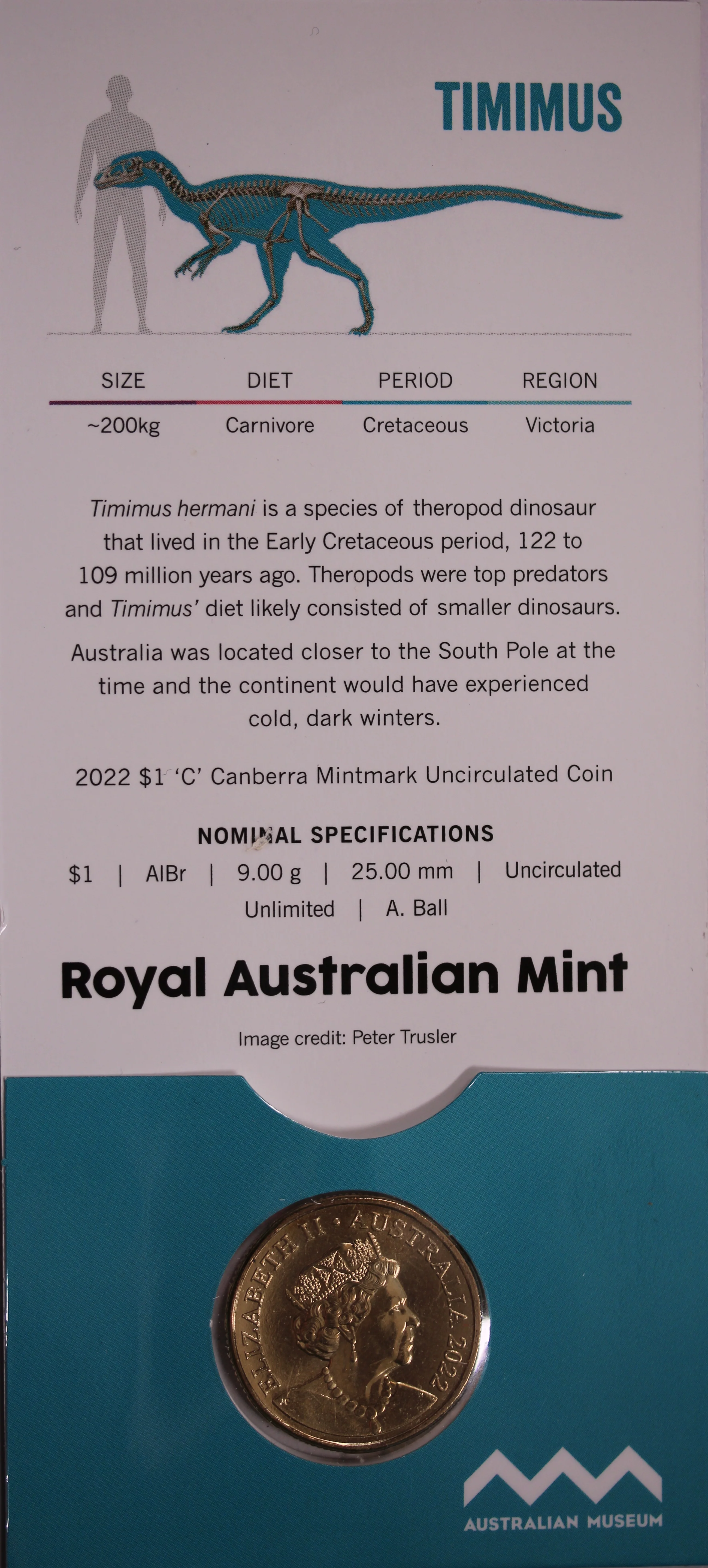 2022 $1 Timimus Dinosaurs Down Under UNC - 'C' Mintmark - Image 2