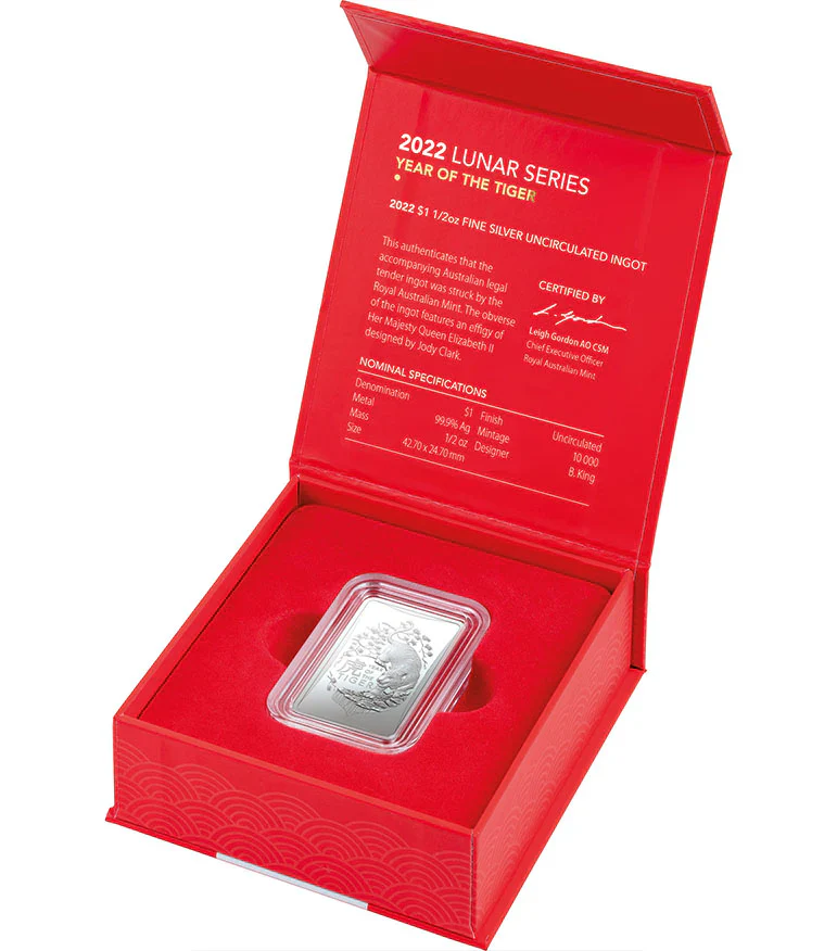 2022 $1 Year of The Tiger 1/2oz Silver Uncirculated Ingot - Image 3