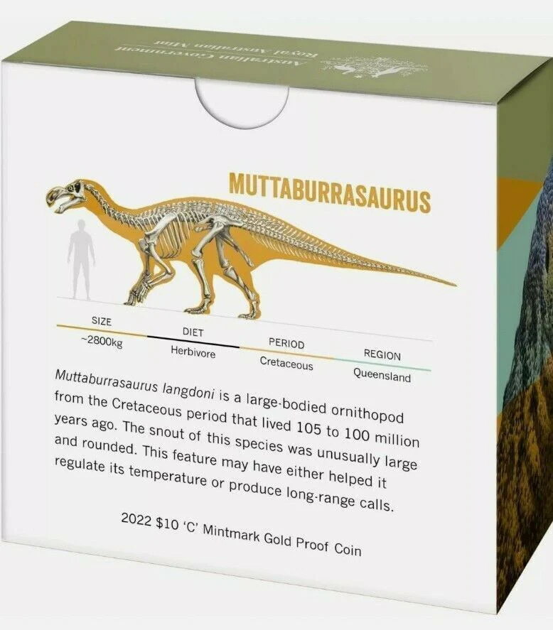 2022 $10 C Mintmark Dinosaur 1/10oz Gold Proof Coin - Image 5