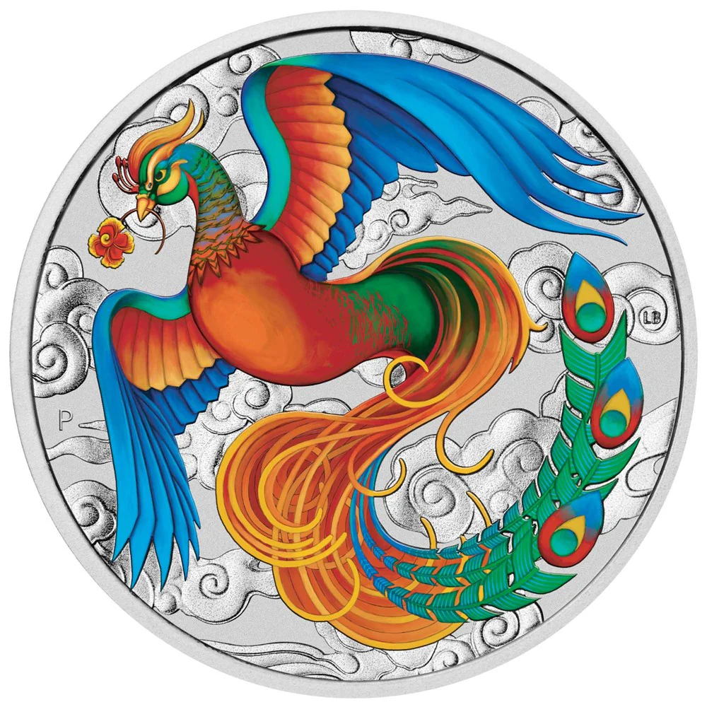 2022 Myths and Legends 1oz Phoenix Silver Vivid Coloured Coin in Card - Image 2