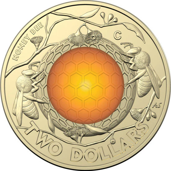 2022 $2 Honey Bee 'C' Mintmark Coloured Uncirculated Coin - Image 2