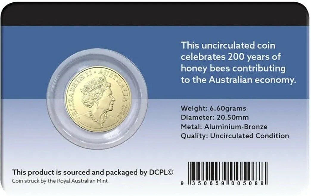 2022 $2 Honey Bee Coloured Uncirculated Coin in Card - Image 2