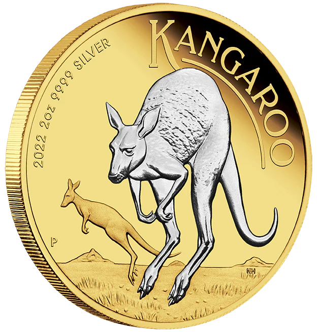 2022 2oz Silver Reverse Gilded Kangaroo Coin