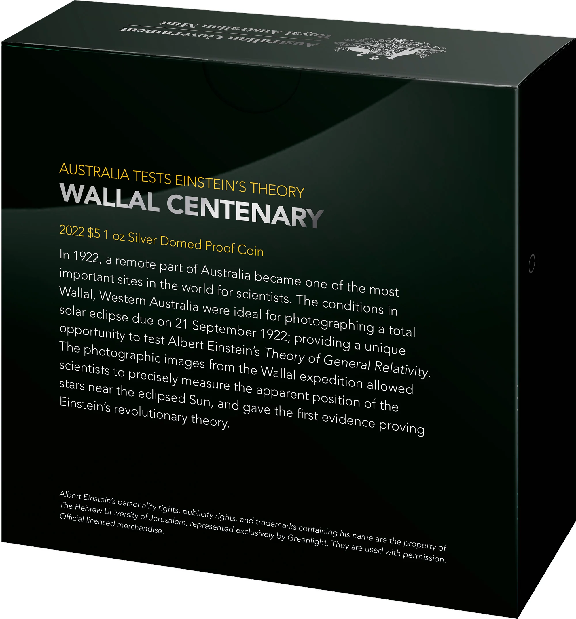 2022 $5 1oz Silver Domed Proof Coin – Wallal Centenary – Australia Tests Einstein’s Theory - Image 5