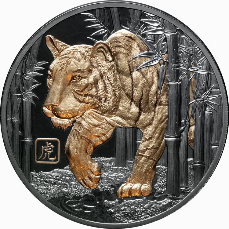 2022 5 oz Silver Coin Lunar Series - Year of the Tiger Black Proof (Coin in Capsule) - Image 3