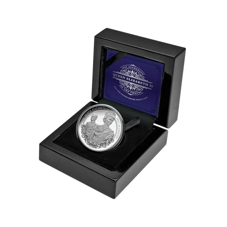 2022 $5 Queen Elizabeth II Accession 1oz Silver Proof Coin - Image 3