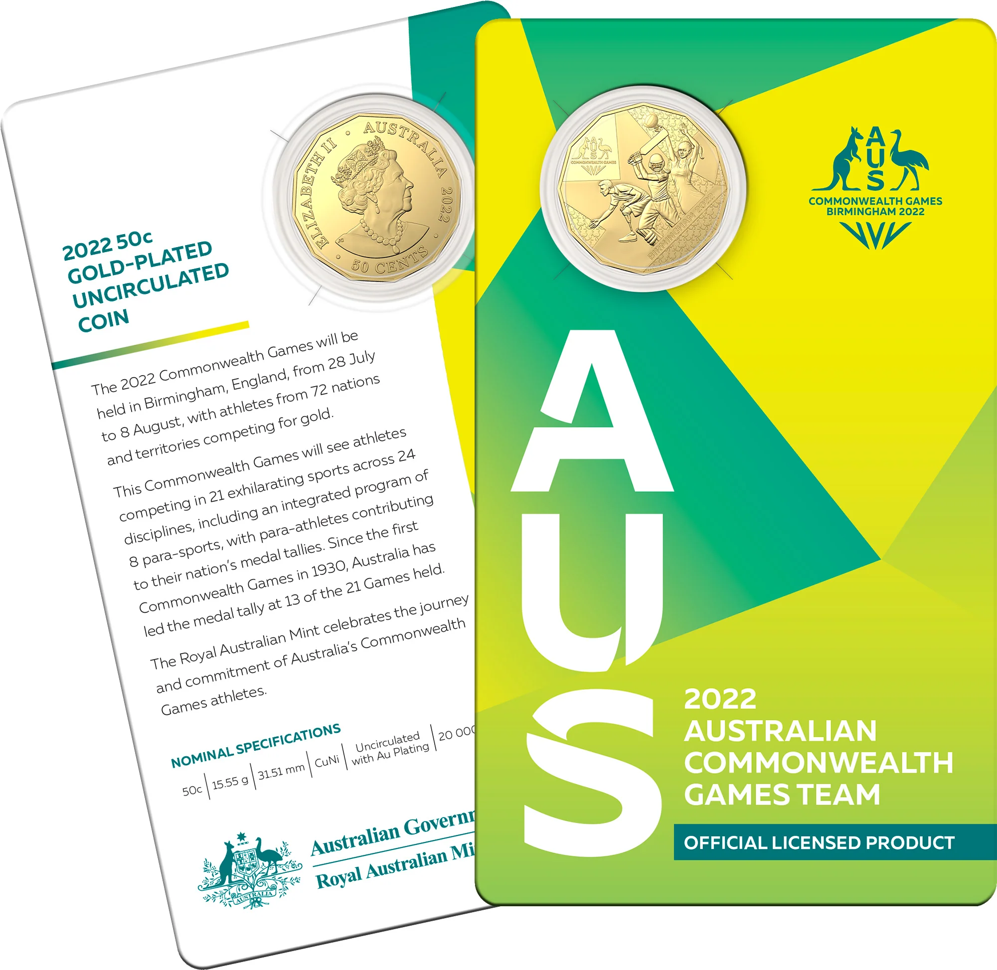 2022 Australian Commonwealth Games 50c Gold Plated Coin