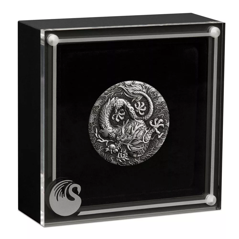 2022 Chinese Myths and Legends Dragon 2oz Silver Antiqued Coin - Image 3