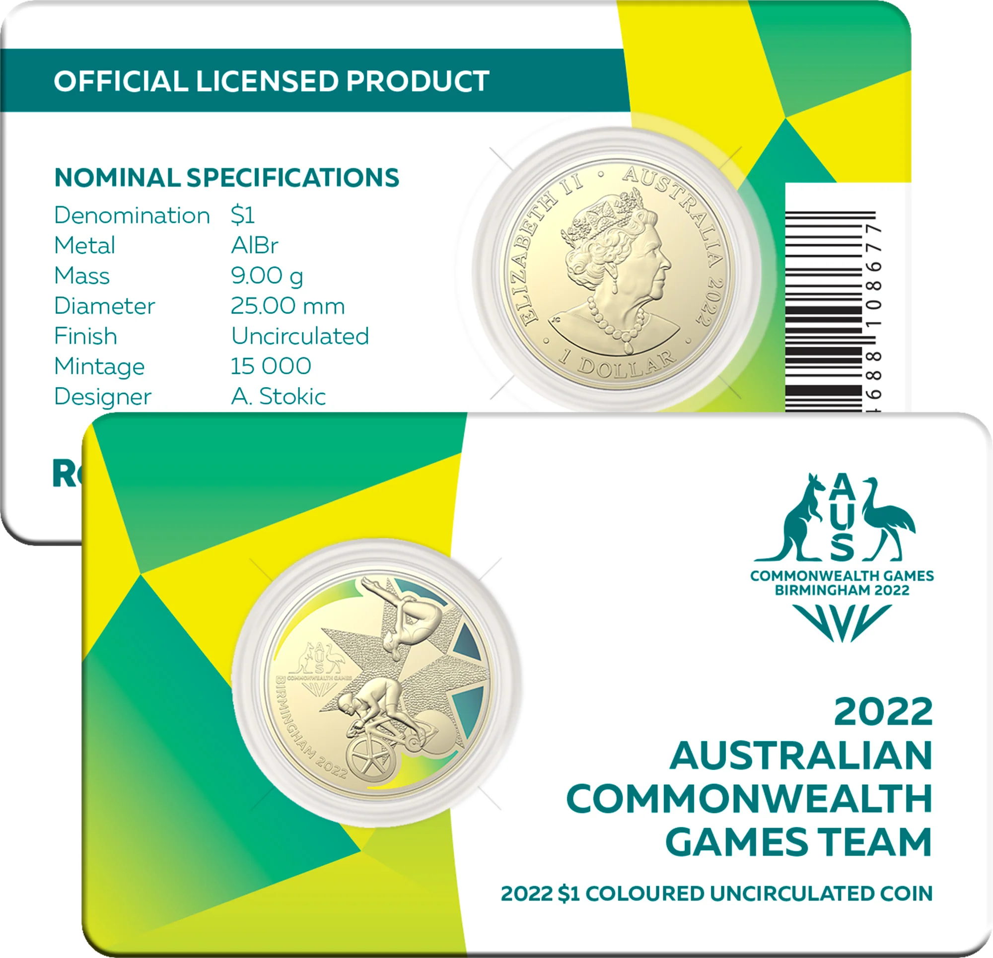 2022 Commonwealth Games Coloured $1 Coin in Card