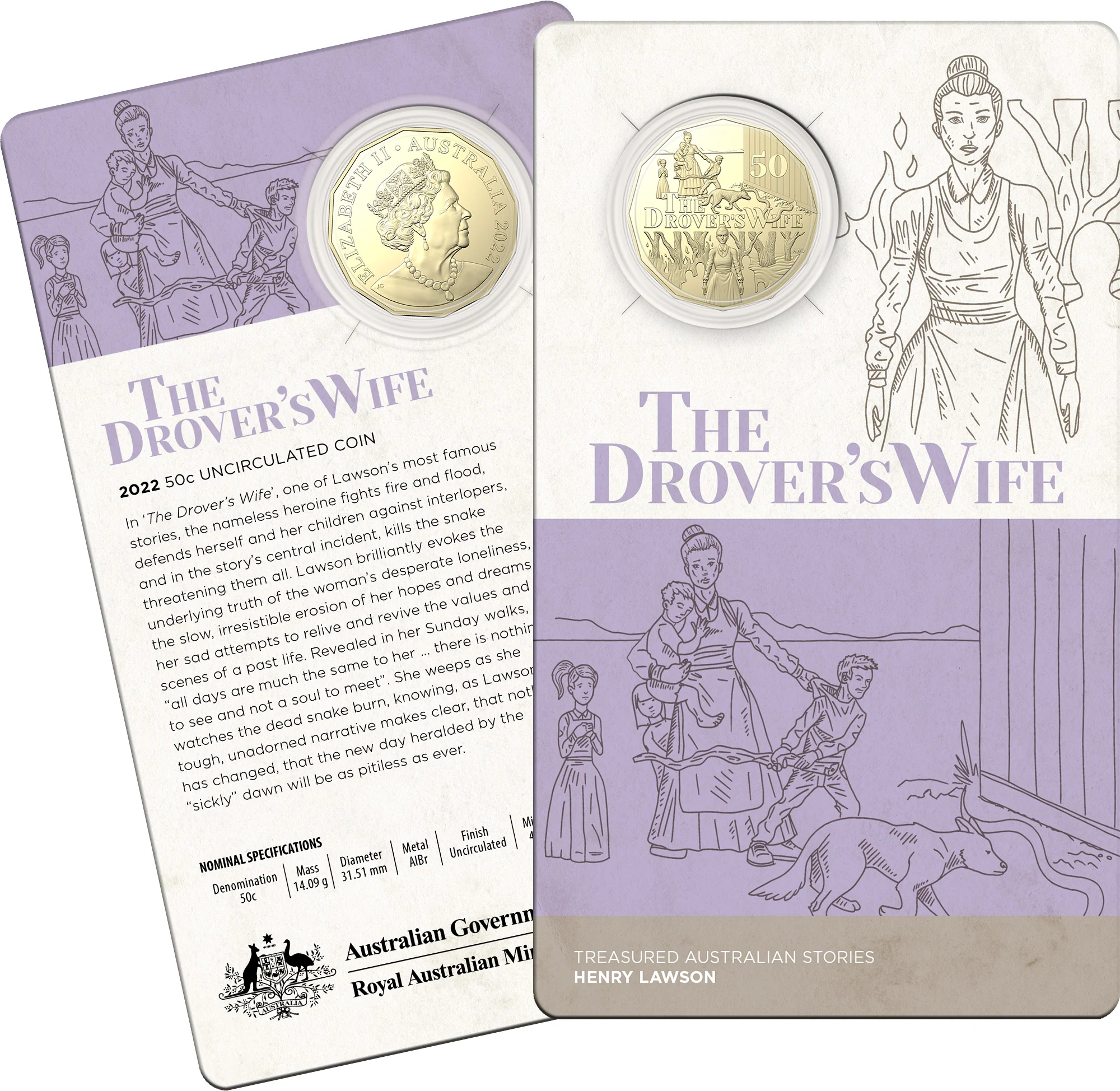 2022 Henry Lawson Gold Plated 50c Trio in Box - Image 6