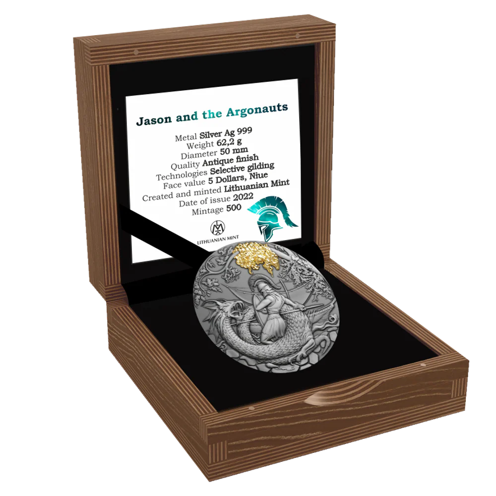 2022 Jason and the Argonauts 2oz High Relief Antiqued Silver Coin - Image 3