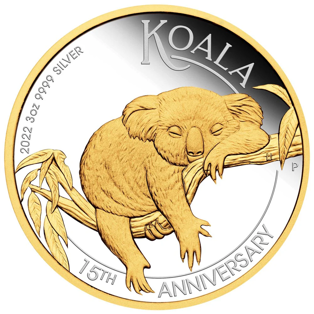 2022 Koala 15th Anniversary 3oz Gilded Silver Proof Coin - Image 2