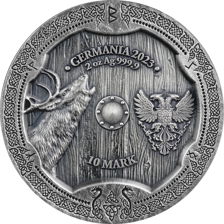 2023 10 Mark Valkyries Ostara Ultra High Relief Germania Mint 2oz Silver Coin - Image 3