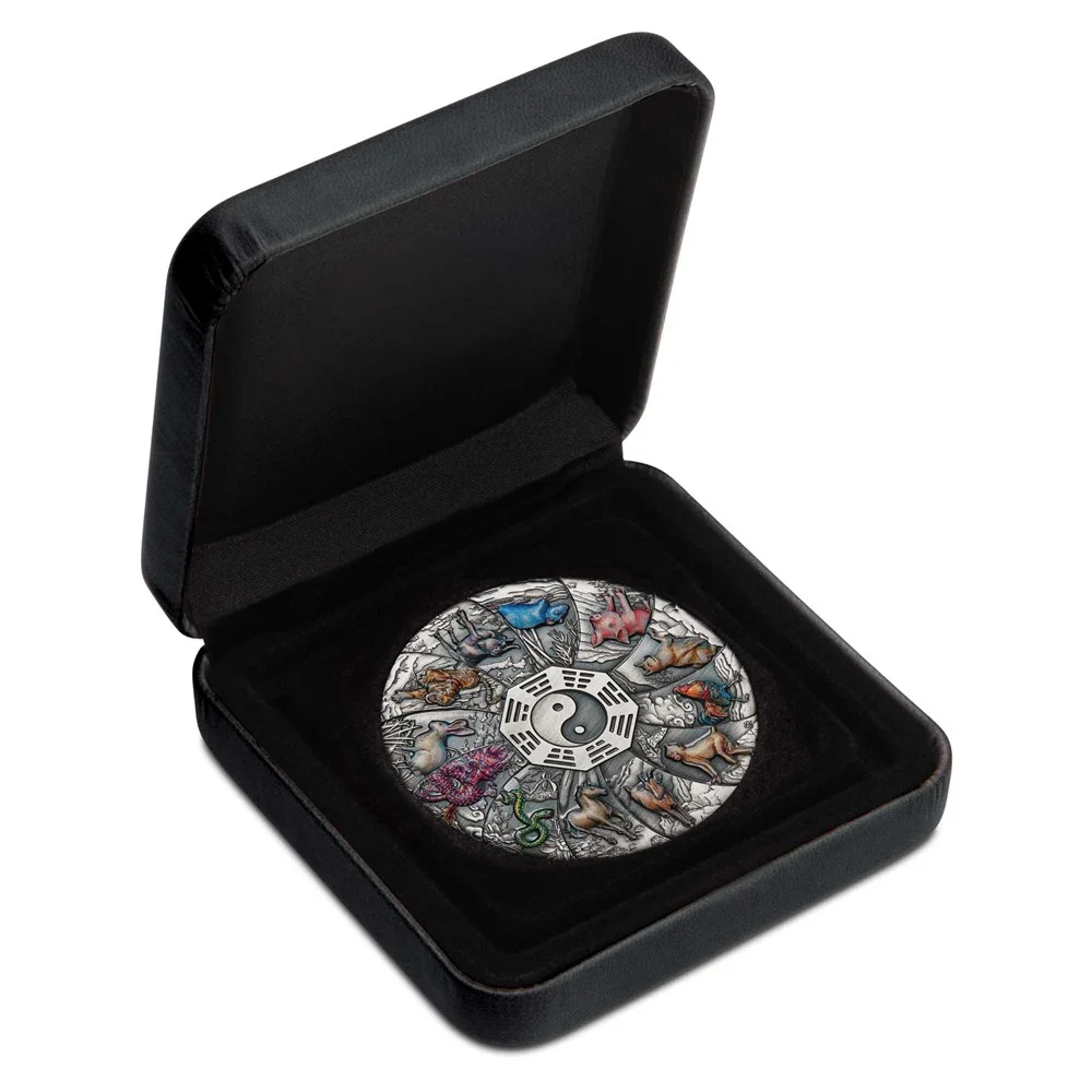 2023 12 Lunar Animals 5oz Silver Antiqued Coloured Coin - Image 4