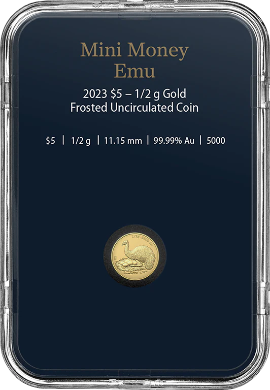 2023 $5 1/2 gram Frosted Uncirculated Mini Money Emu Coin - Image 2