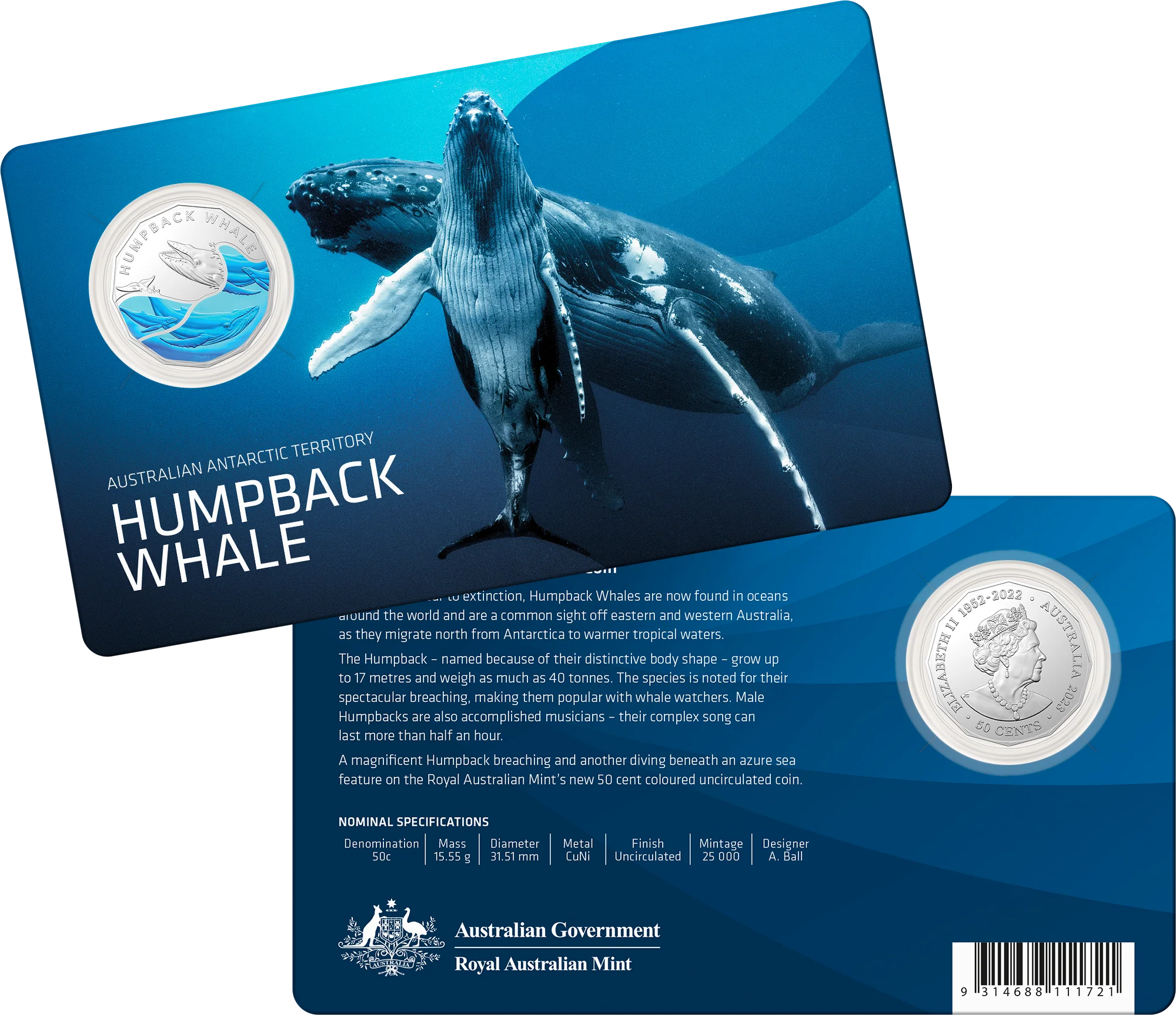 2023 50c Coloured Humpback Whale Coin in Card - Image 2