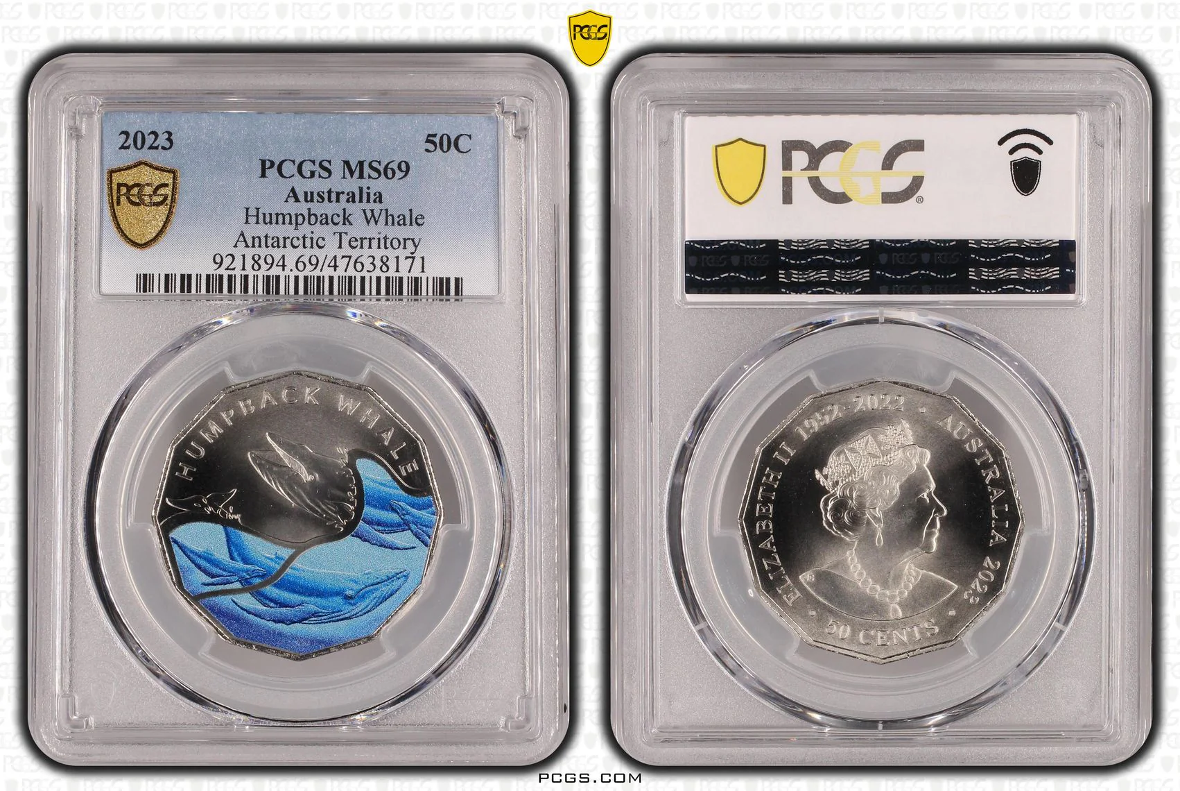 2023 50c Coloured Humpback Whale Coin MS69