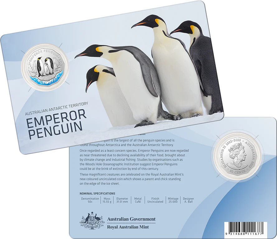 2023 50c Emperor Penguin Coloured Coin in Card - Image 3