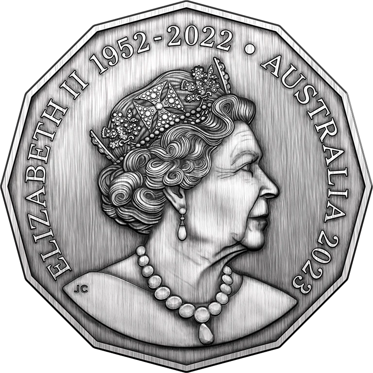 2023 50th Anniversary of ACDC 50c Silver Antiqued Coin - Image 4