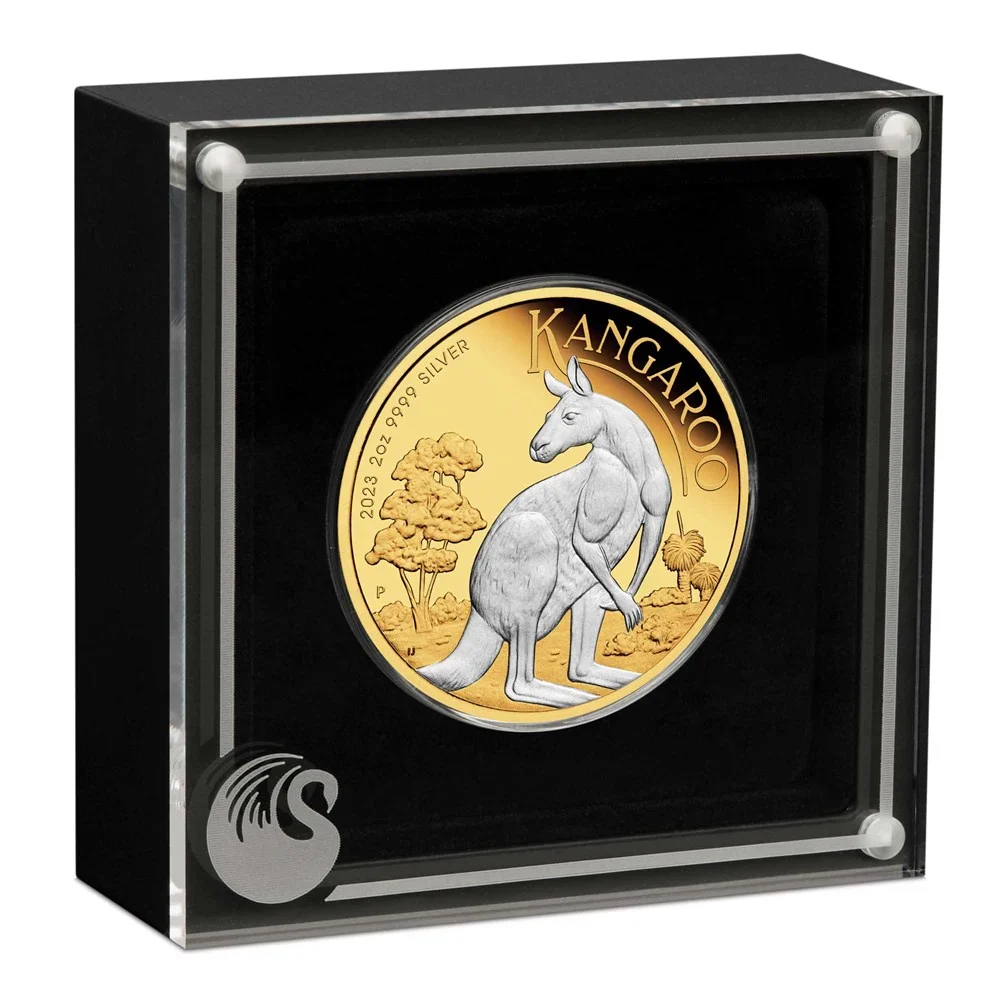 2023 Australian Kangaroo 2oz Silver Reverse Gilded Coin - Image 3
