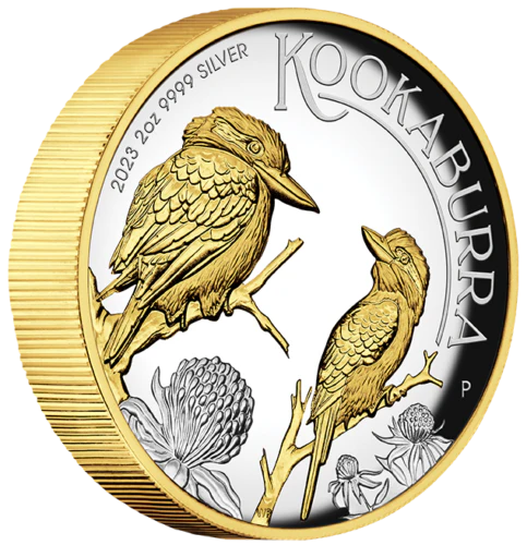 2023 Australian Kookaburra 2oz Silver Proof High Relief Gilded Coin