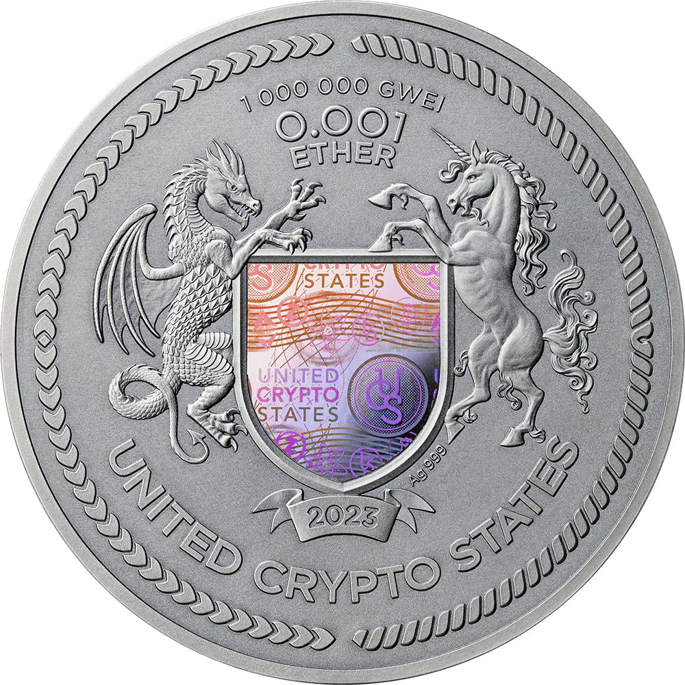 2023 Binary Puma United Crypto States 2oz Antiqued Silver Coin - Image 2
