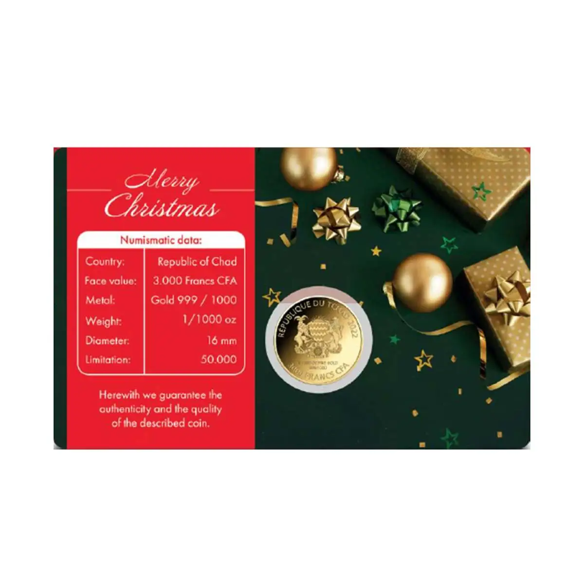 2023 Coca-Cola 3000Francs 1/1000oz Gold Santa Coin in Card - Image 2
