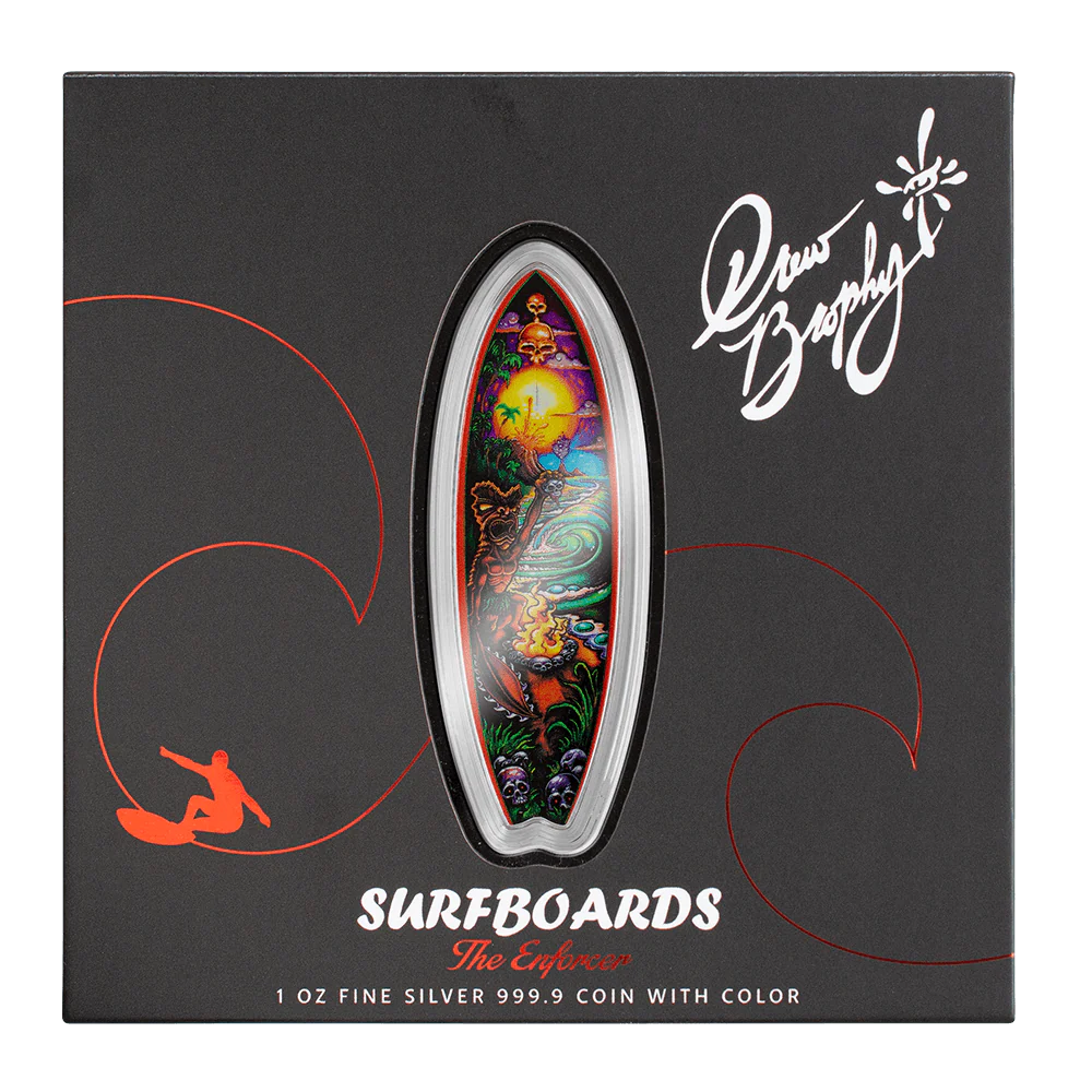 2023 Drew Brophy 1oz Pure Silver Coin The Enforcer Surfboard - Image 4