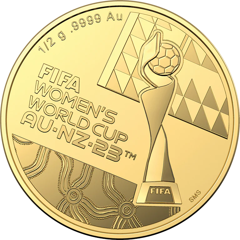 2023 FIFA Women’s World Cup $5 ½ g Gold Frosted Uncirculated Coin - Image 2
