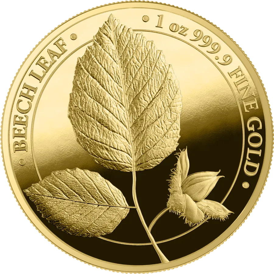 2023 Germania Mint Beech Leaf 2023 100 Mark 1oz Gold Proof Round in Wooden Box