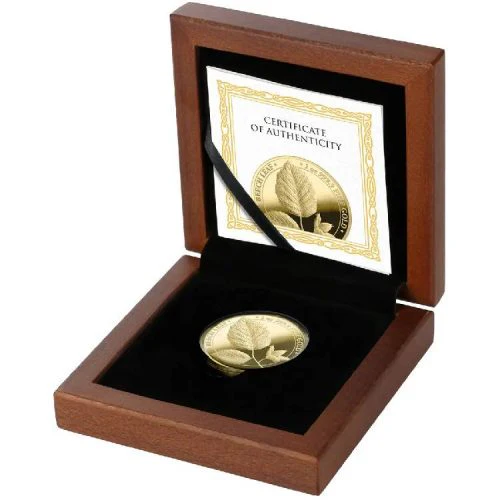 2023 Germania Mint Beech Leaf 2023 100 Mark 1oz Gold Proof Round in Wooden Box - Image 4