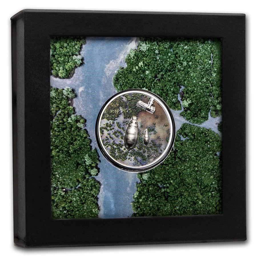 2023 Palau 1 oz Silver $5 Split Views: Hippo Ultra High Relief Coin