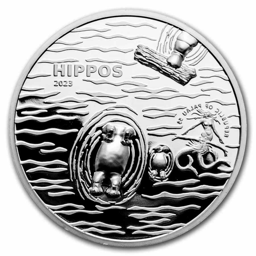 2023 Palau 1 oz Silver $5 Split Views: Hippo Ultra High Relief Coin - Image 2
