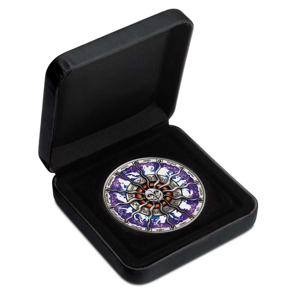 2023 Signs of the Zodiac 5oz Silver Antiqued Coloured Coin - Image 4