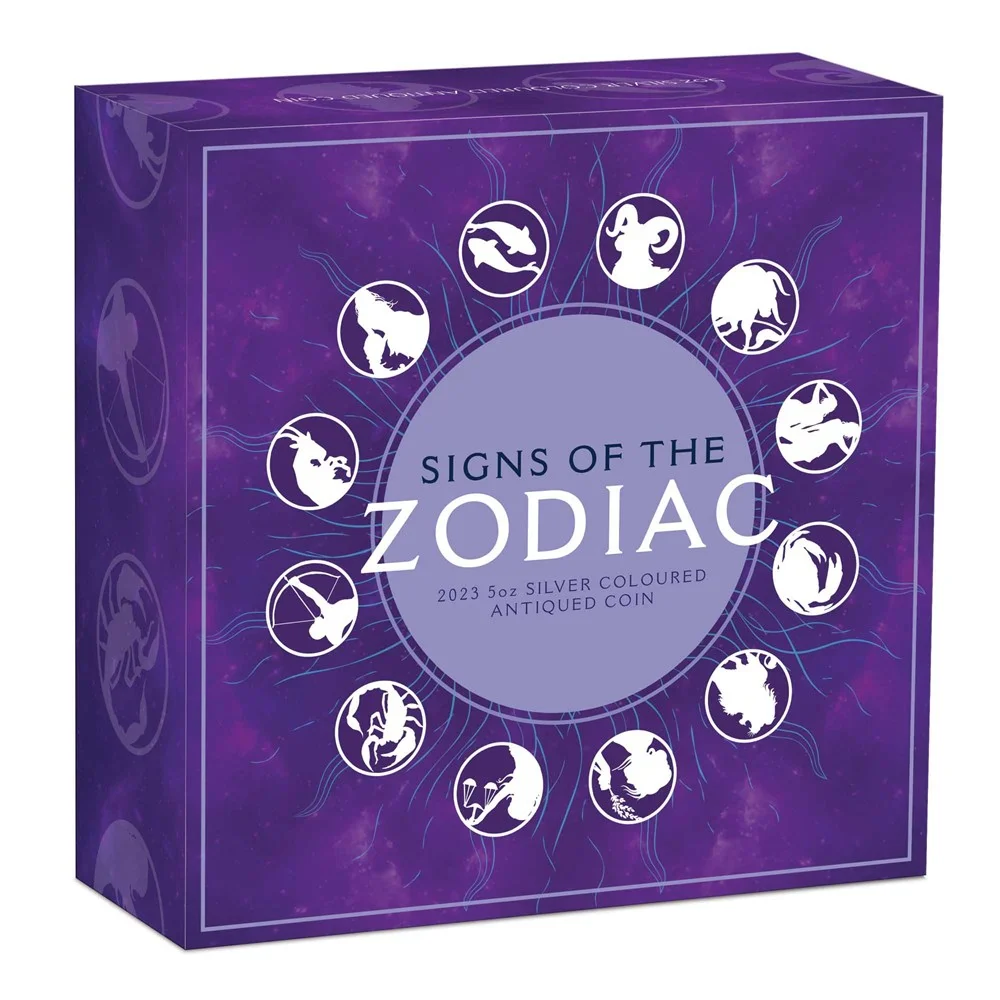 2023 Signs of the Zodiac 5oz Silver Antiqued Coloured Coin - Image 5