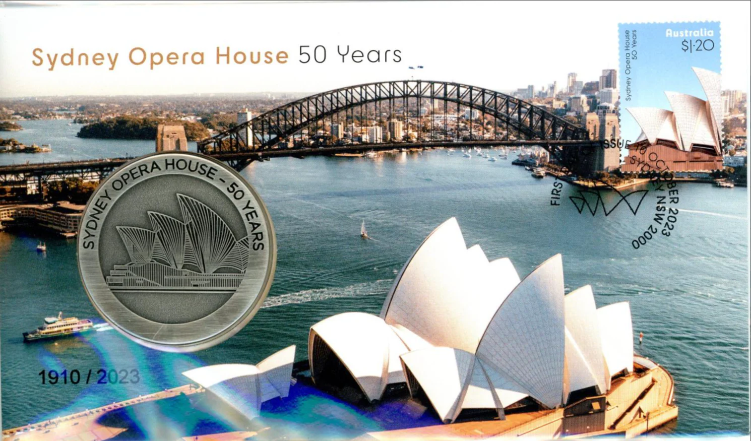 2023 Sydney Opera House Postal Medallion Cover with Opera House Medallion 50 Years