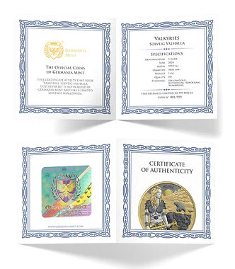 2024 5 Mark Valkyries: Solveig Valhalla Germania Mint 1oz Silver Coin - Image 4