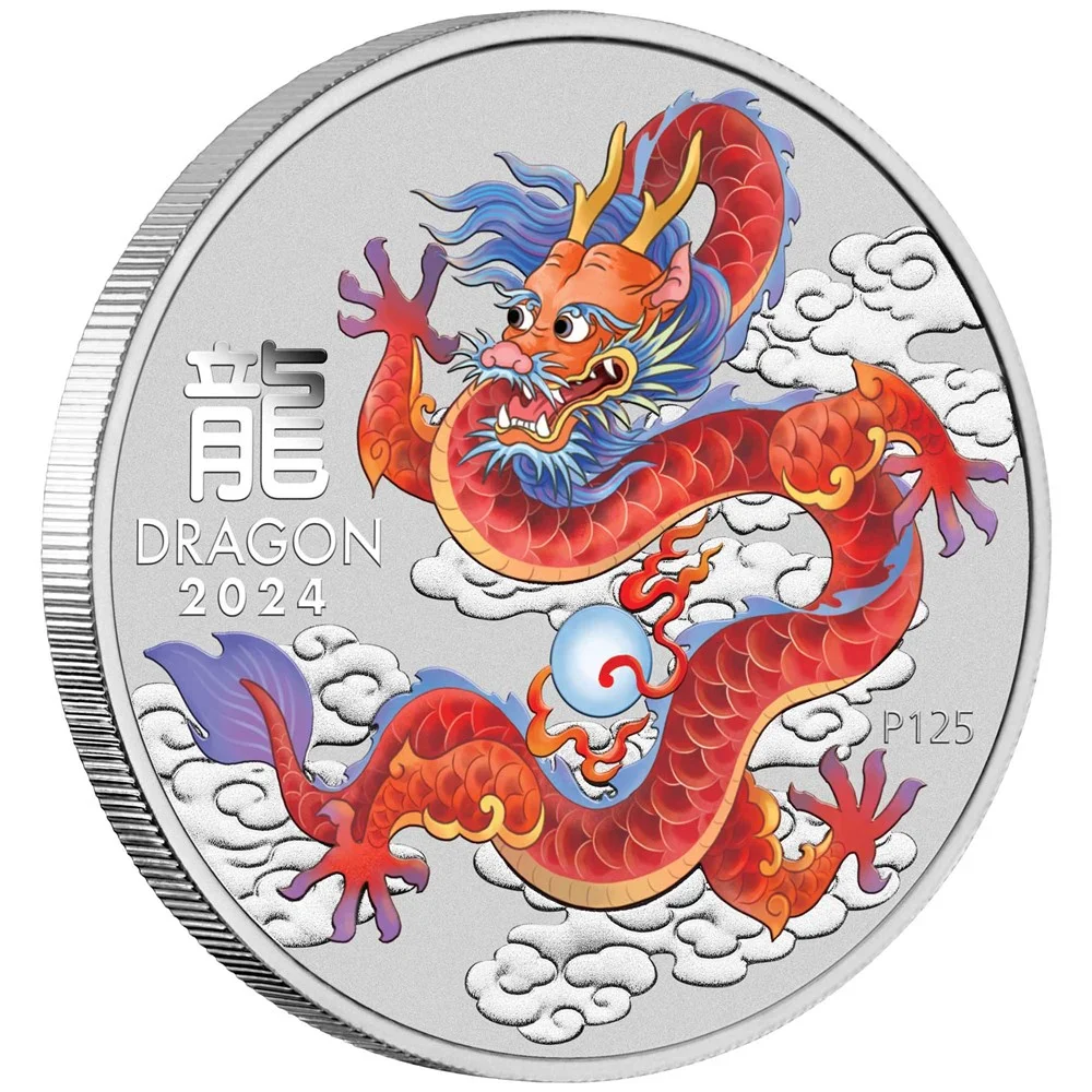 2024 1oz Year of the Dragon - Red Dragon Silver Coloured Coin in Card - Image 2