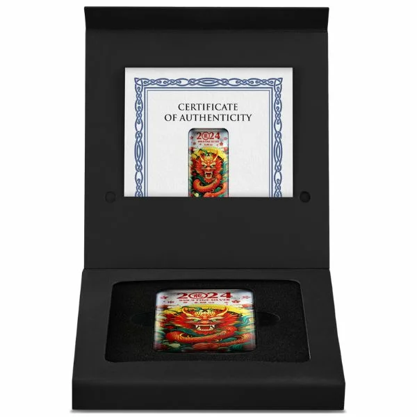 2024 Germania Mint Year of the Dragon BICE 8.88oz Silver Cast Bar - Image 2