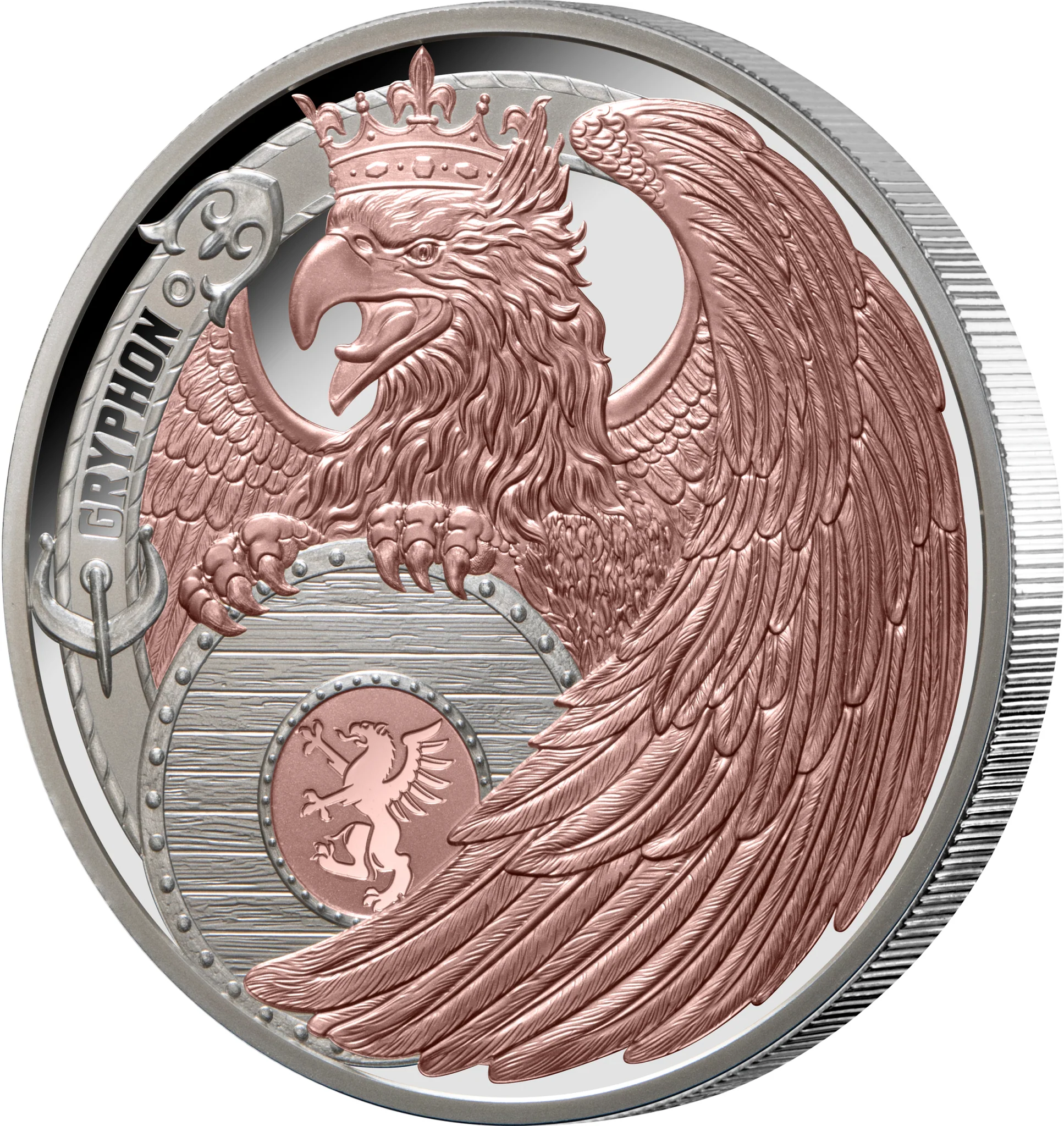 2024 Heraldic Beasts - Gryphon 1oz Silver Rose Gold Plated Proof Coin - Image 4